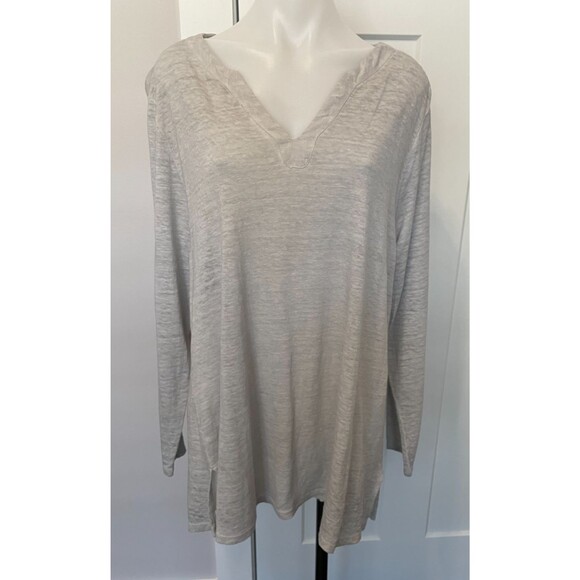 Chico's Tops - CHICOS Womens Knit TOP Long Sleeve GRAY Linen V-Neck Size 3 (XL)